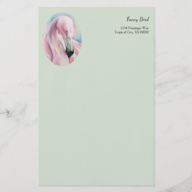 Pink Flamingo Pastel Art Personalised Stationery (Front)