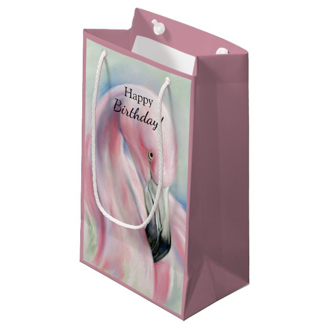 Pink Flamingo Pastel Art Small Gift Bag (Front Angled)