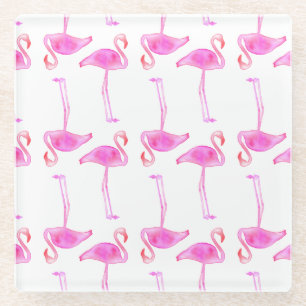 Pink Flamingo Pattern 2 Glass Coaster