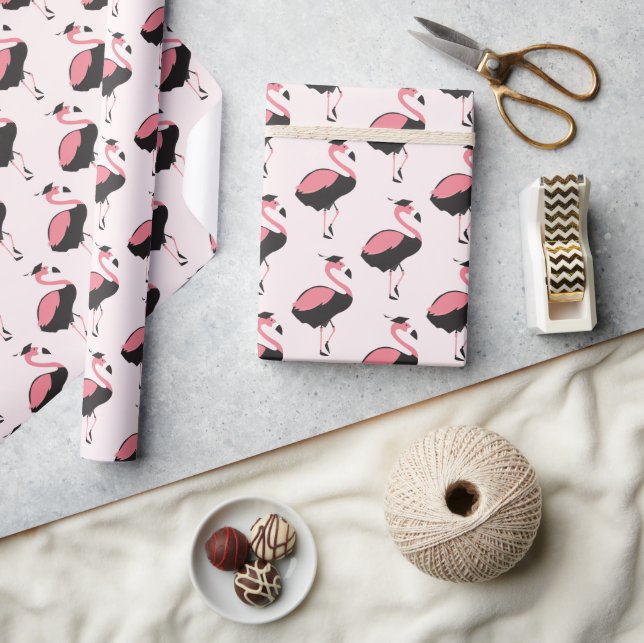 Pink Flamingo Pattern Animal Graduation Wrapping Paper (Crafts)