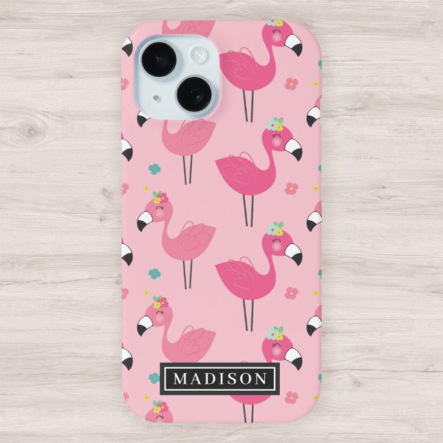 Pink Flamingo Pattern Custom Name Template Case-Mate iPhone Case (Creator Uploaded)