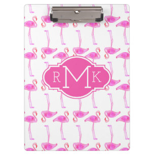 Pink Flamingo Pattern   Monogram Clipboard