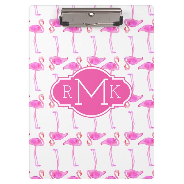 Pink Flamingo Pattern | Monogram Clipboard (Front)