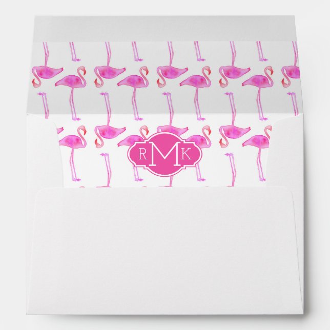 Pink Flamingo Pattern | Monogram Envelopes (Back (Bottom))