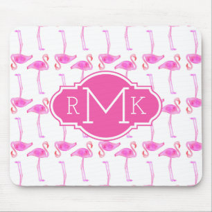 Pink Flamingo Pattern   Monogram Mouse Mat