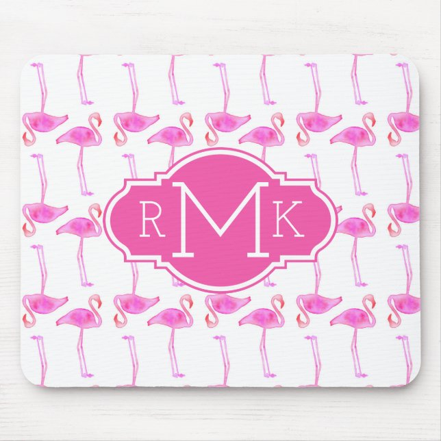 Pink Flamingo Pattern | Monogram Mouse Mat (Front)