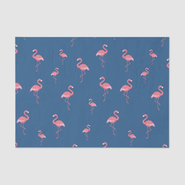 pink flamingo pattern on blue tissue paper (Front)