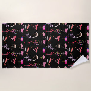 pink Flamingo pattern summer tropical Beach Towel