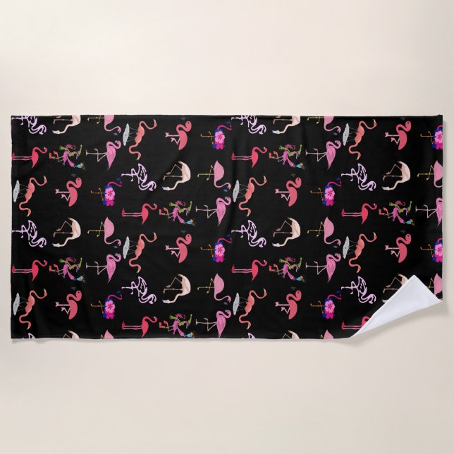 pink Flamingo pattern summer tropical Beach Towel (Front)