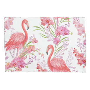 Pink Flamingo pattern white pillowcase