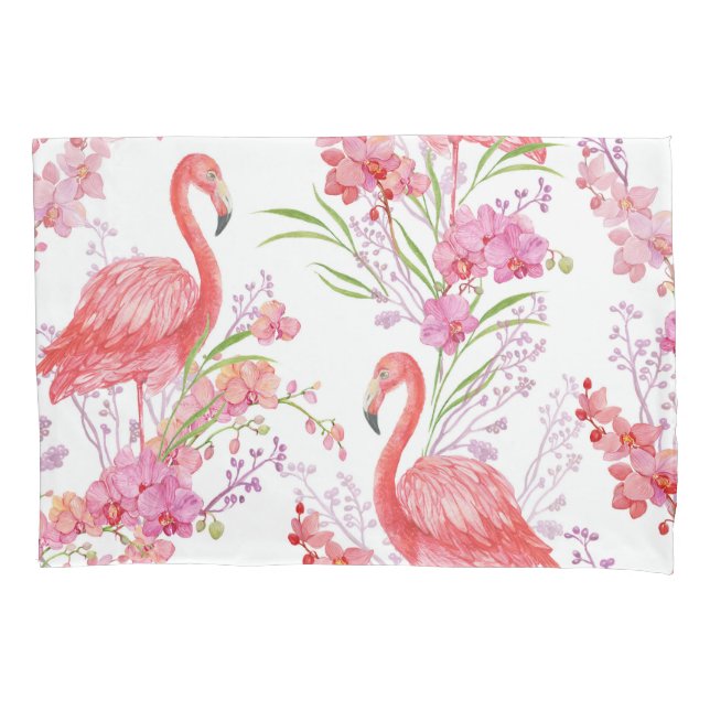 Pink Flamingo pattern white pillowcase (Front)