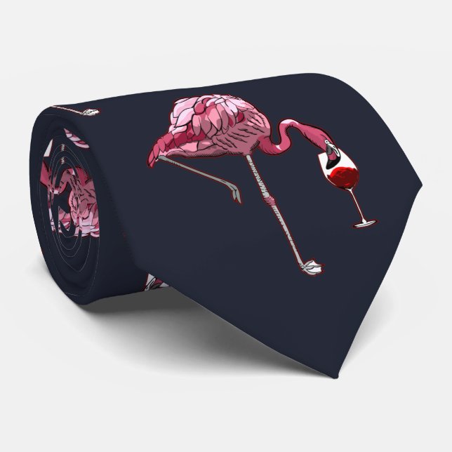 Pink Flamingo Pattern Wine Drinker Funny Novelty Tie (Rolled)