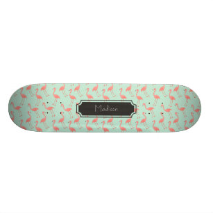 Pink Flamingo Pattern with First Name Skateboard