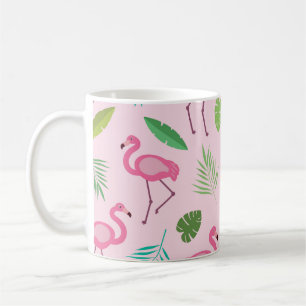 Pink Flamingo Pattern with Tropical leaves Coffee Mug
