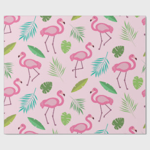 Pink Flamingo Pattern with Tropical leaves  Wrapping Paper
