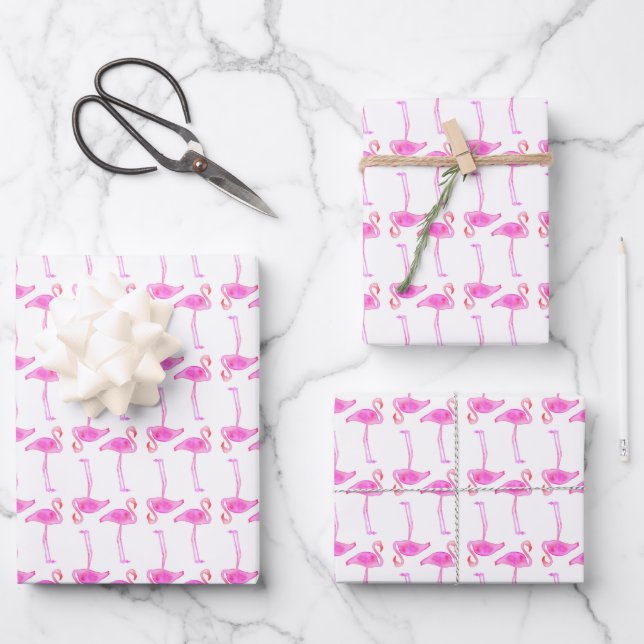 Pink Flamingo Pattern Wrapping Paper Sheet (Front)