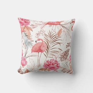 Pink flamingo, peony watercolor pattern. cushion