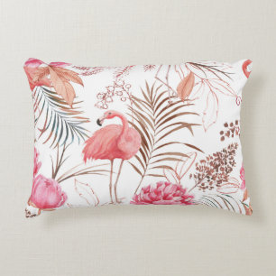 Pink flamingo, peony watercolor pattern. decorative cushion