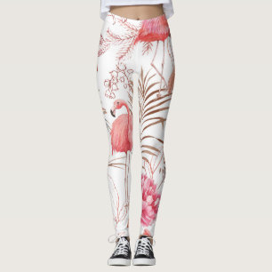 Pink flamingo, peony watercolor pattern. leggings