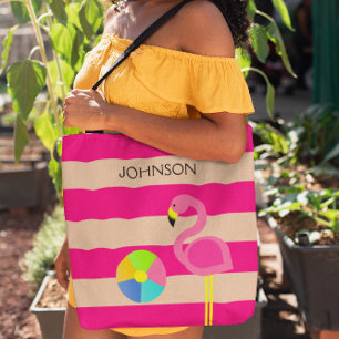 Pink Flamingo Personalised Beach Tote