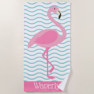 Pink Flamingo Personalised Beach Towel