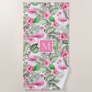Pink Flamingo Personalised Beach Towel