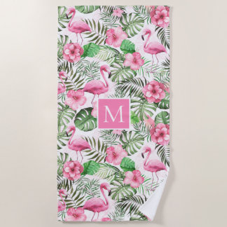 Pink Flamingo Personalised Beach Towel