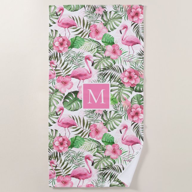 Pink Flamingo Personalised Beach Towel (Front)