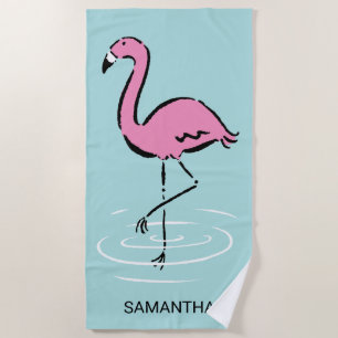 Pink Flamingo Personalised Beach Towel