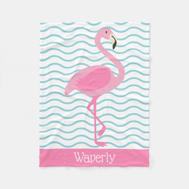 Pink Flamingo Personalised Fleece Blanket (Front)
