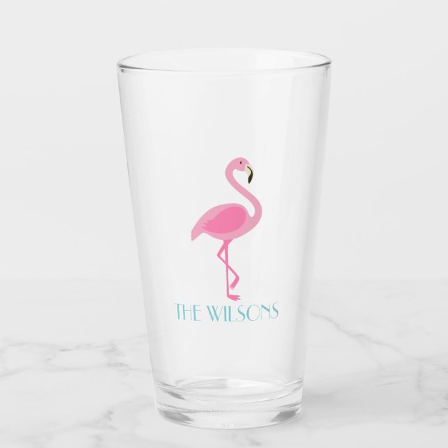 Pink Flamingo Personalised Glass Tumbler (Front)