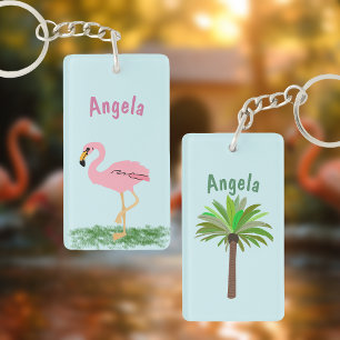 Pink Flamingo Personalised Key Ring