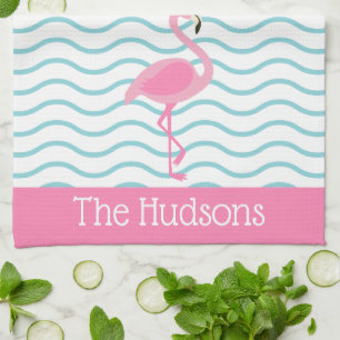 Pink Flamingo Personalised Kitchen Towel