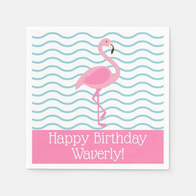 Pink Flamingo Personalised Party Napkins (Front)