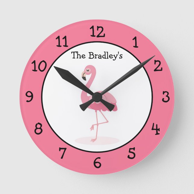 Pink Flamingo Personalised Round Clock (Front)