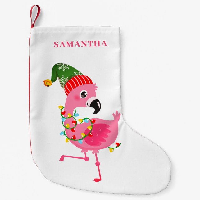 Pink Flamingo Personalised  Small Christmas Stocking (Front)