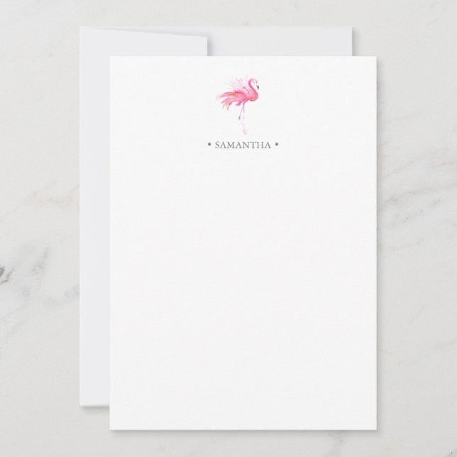 Pink Flamingo Personalised Stationery Card (Front)