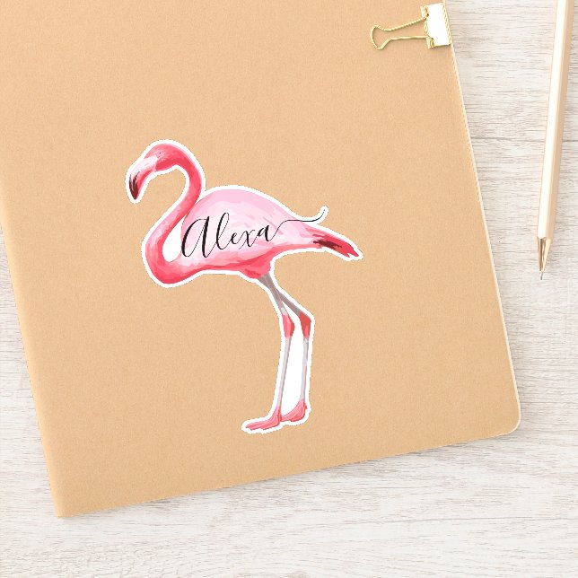 Pink Flamingo personalised your name sticker (Notebook)