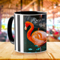 Pink Flamingo Photo Black White Stripes Dare Quote