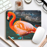 Pink Flamingo Photo Dare To Be Different Script Mouse Mat<br><div class="desc">I love how flamingos stand out from all other birds. “Dare to be different” whenever you use this stylish, stunning photography mousepad of a bright orange pink flamingo sunning itself on a warm summer’s day. Makes a great gift for someone special! You can easily personalise this mousepad and can delete...</div>
