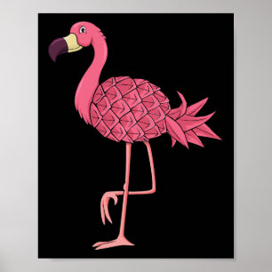 Pink Flamingo Pineapple Hawaii Vacation Summer Men Poster