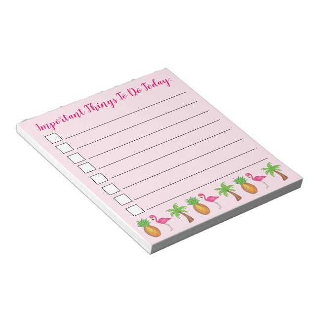 Pink Flamingo Pineapple Palm Tree To Do List Notepad (Angled)