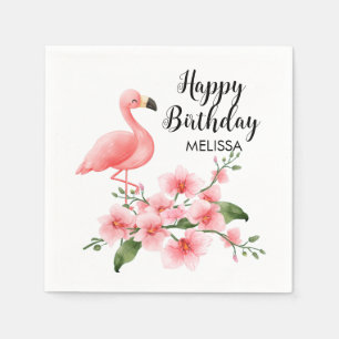 Pink Flamingo Pink Orchid Flora Birthday Napkin