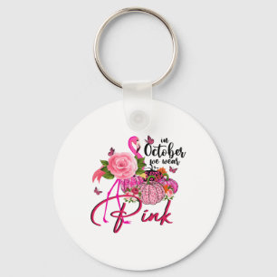 Pink Flamingo Pink Pumpkin In October We Wear Pink Key Ring