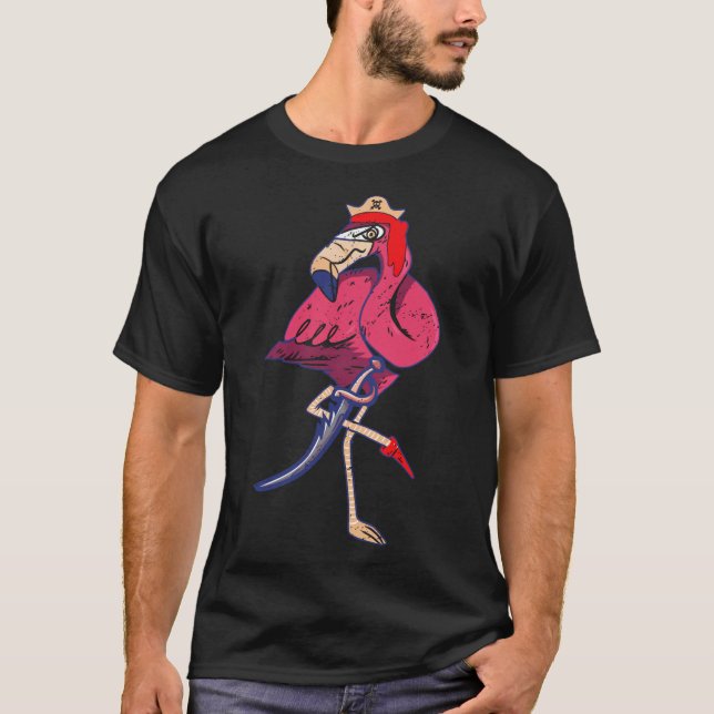  Pink Flamingo Pirate Halloween Flamingo Fan T-Shirt (Front)