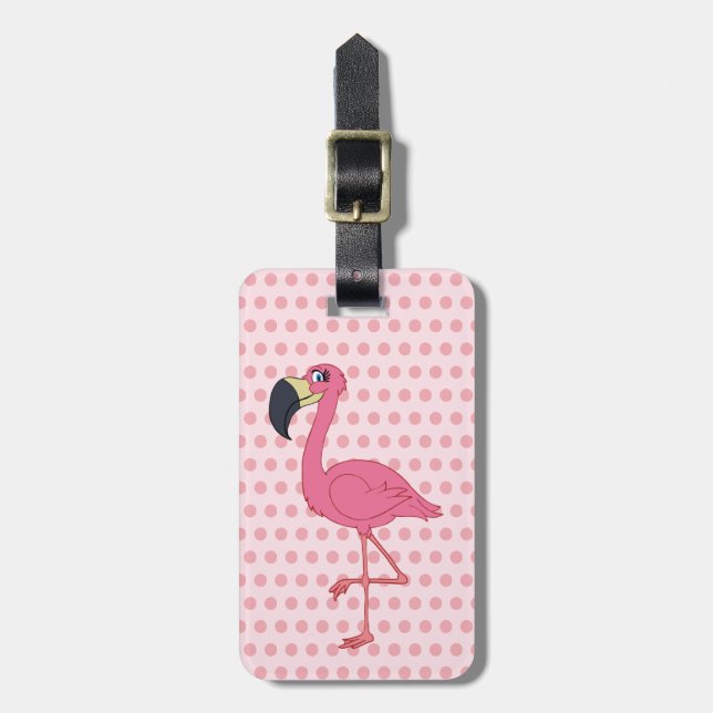 Pink Flamingo Polka Dots Luggage Tag (Front Vertical)