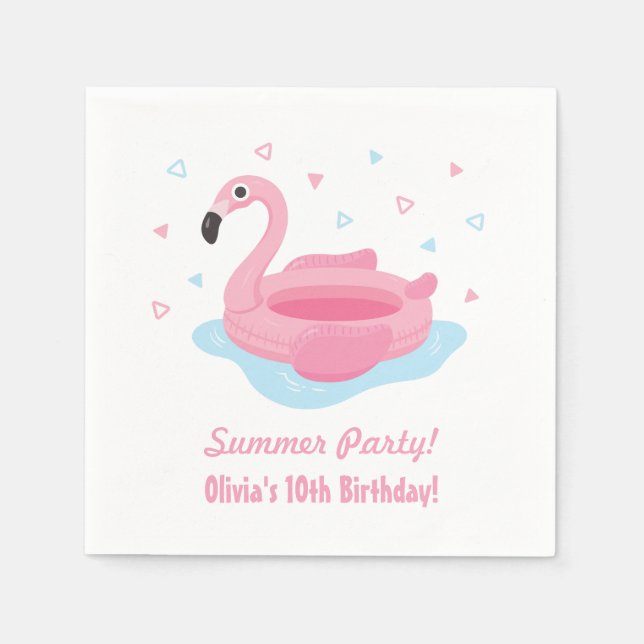 Pink Flamingo Pool Float Summer Party Supplies Napkin (Front)
