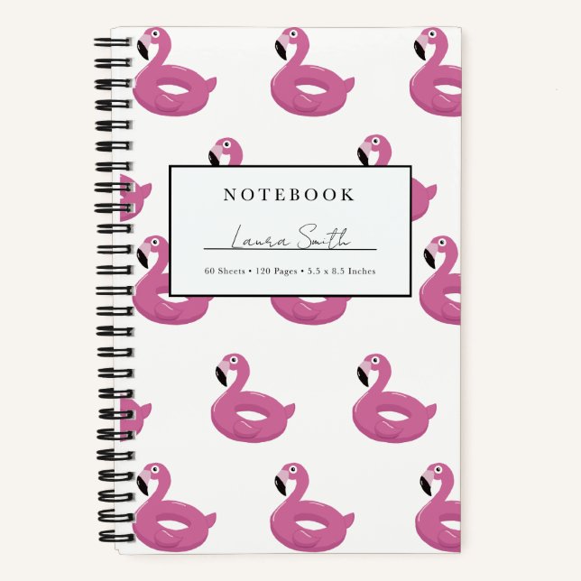 Pink Flamingo Pool Floaty Personalised Notebook (Front)