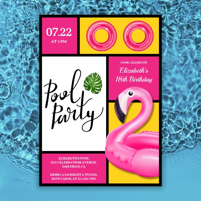 Pink Flamingo Pool Party Girl Birthday Invitation (Creator Uploaded)