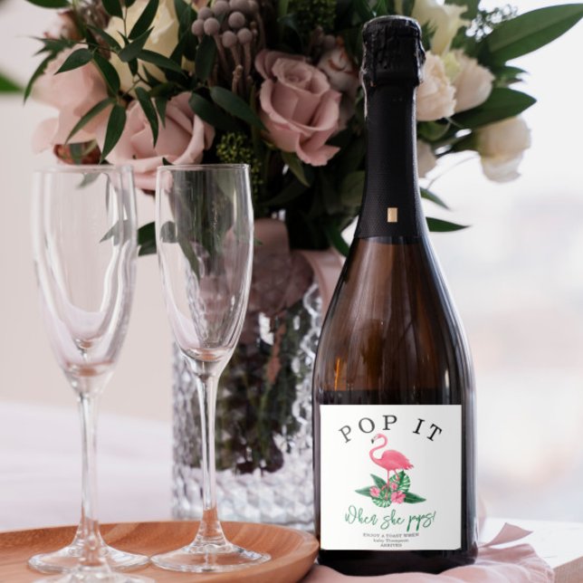 Pink Flamingo - Pop it! When she pops! Sparkling Wine Label (Creator Uploaded)